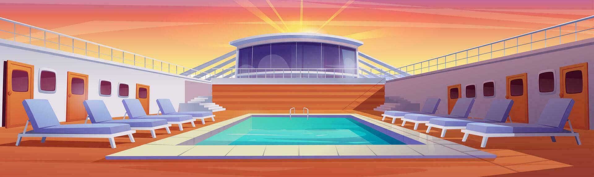 Sunrise on pool cruise deck with swimming pool vector