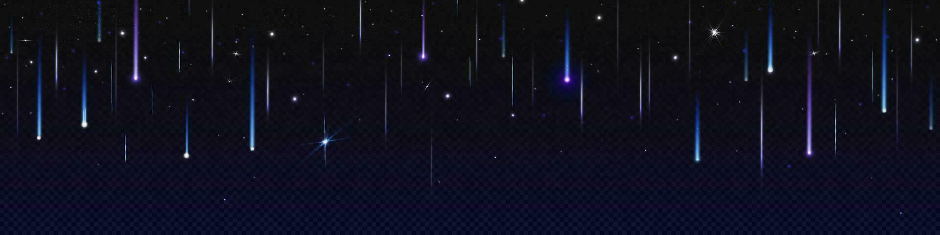 Realistic star shower on dark night sky vector