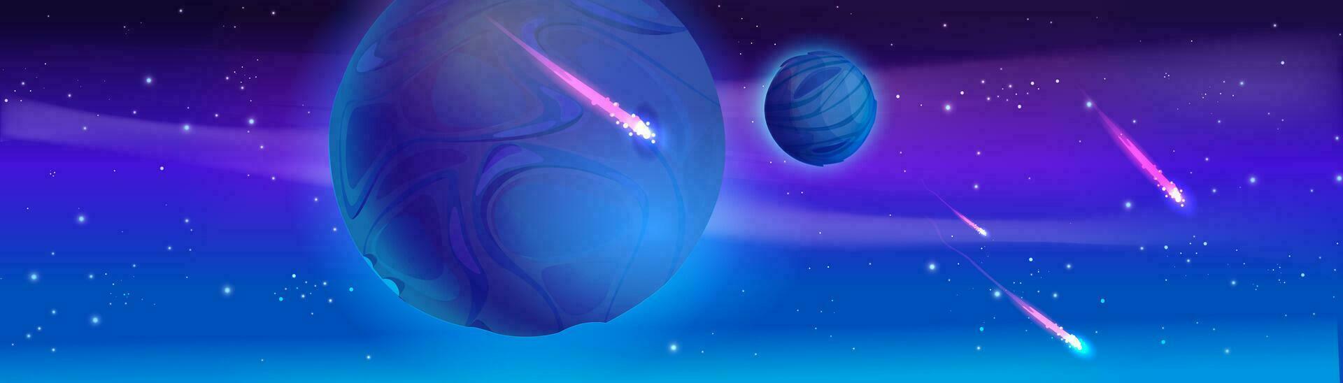 Space background with alien planets, meteorites vector