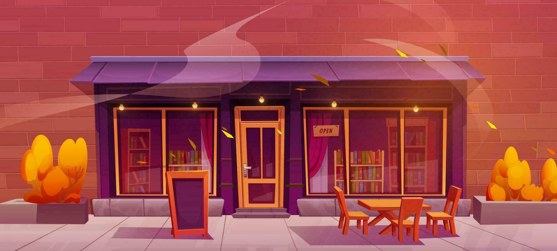Autumn front exterior book store illustration vector