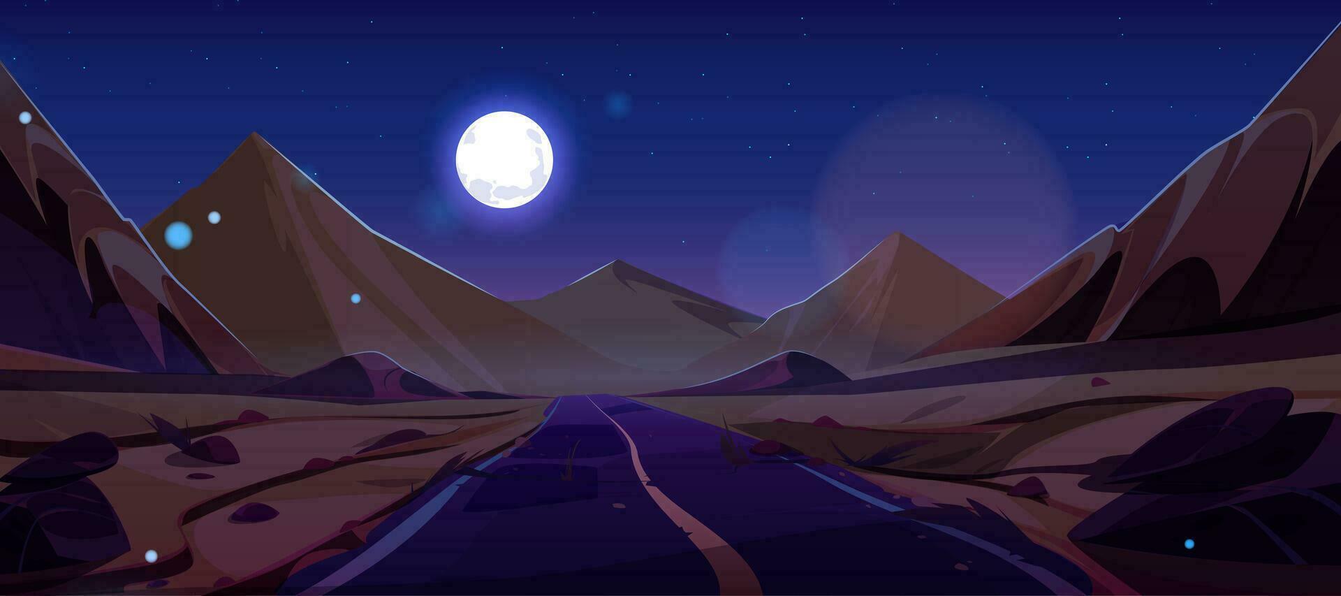 Full moon night road in Egypt african sand desert vector