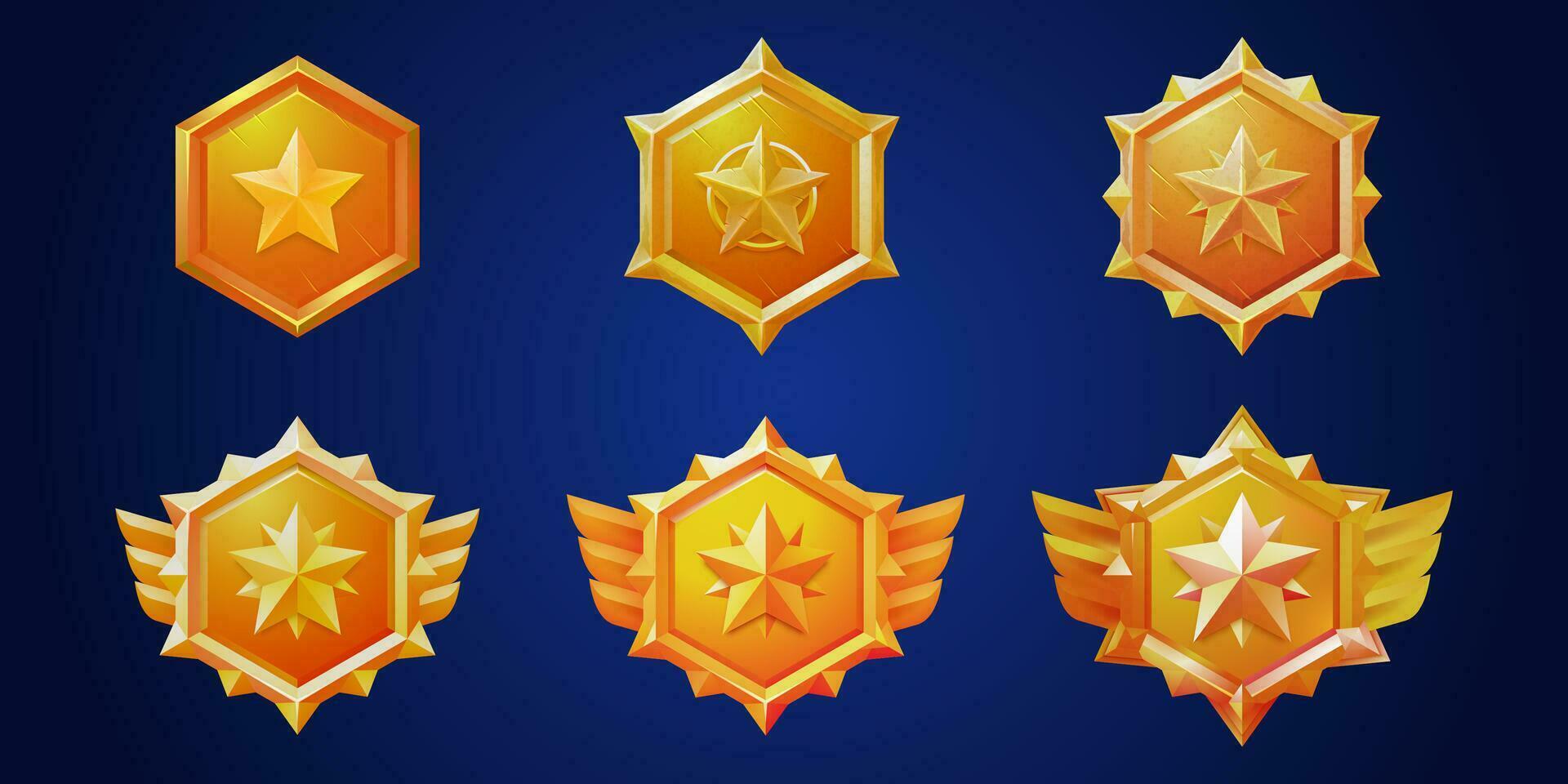 Gold game badge rank medal ui icon vector set