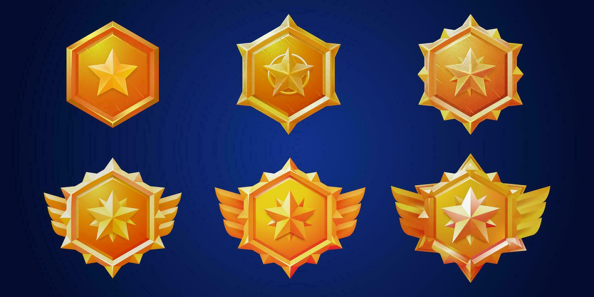 Gold game badge rank medal ui icon vector set