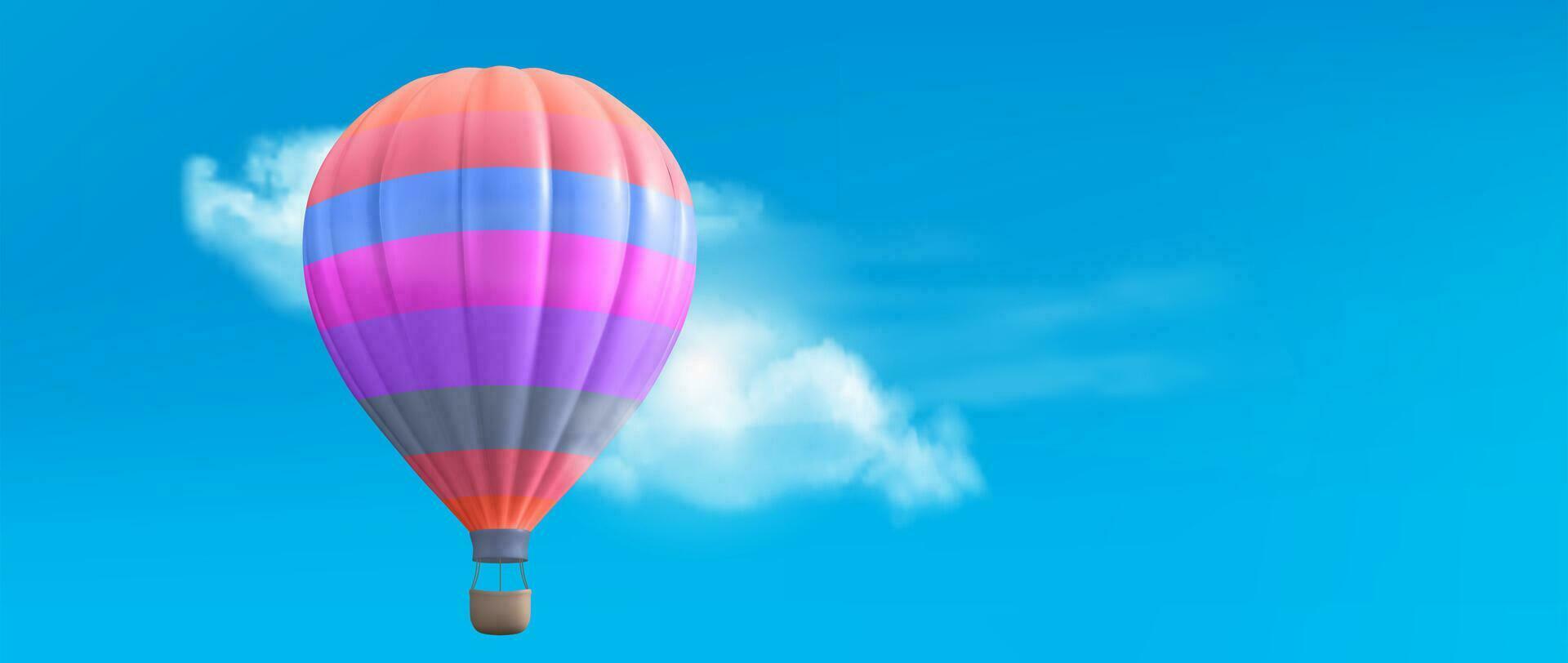 3d hot air balloon realistic travel basket in sky vector