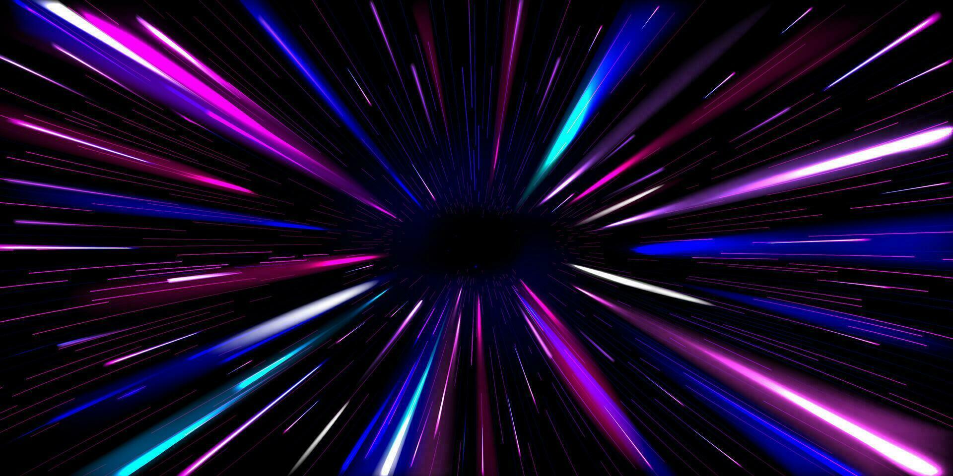 Abstract neon blue and purple light traces vector