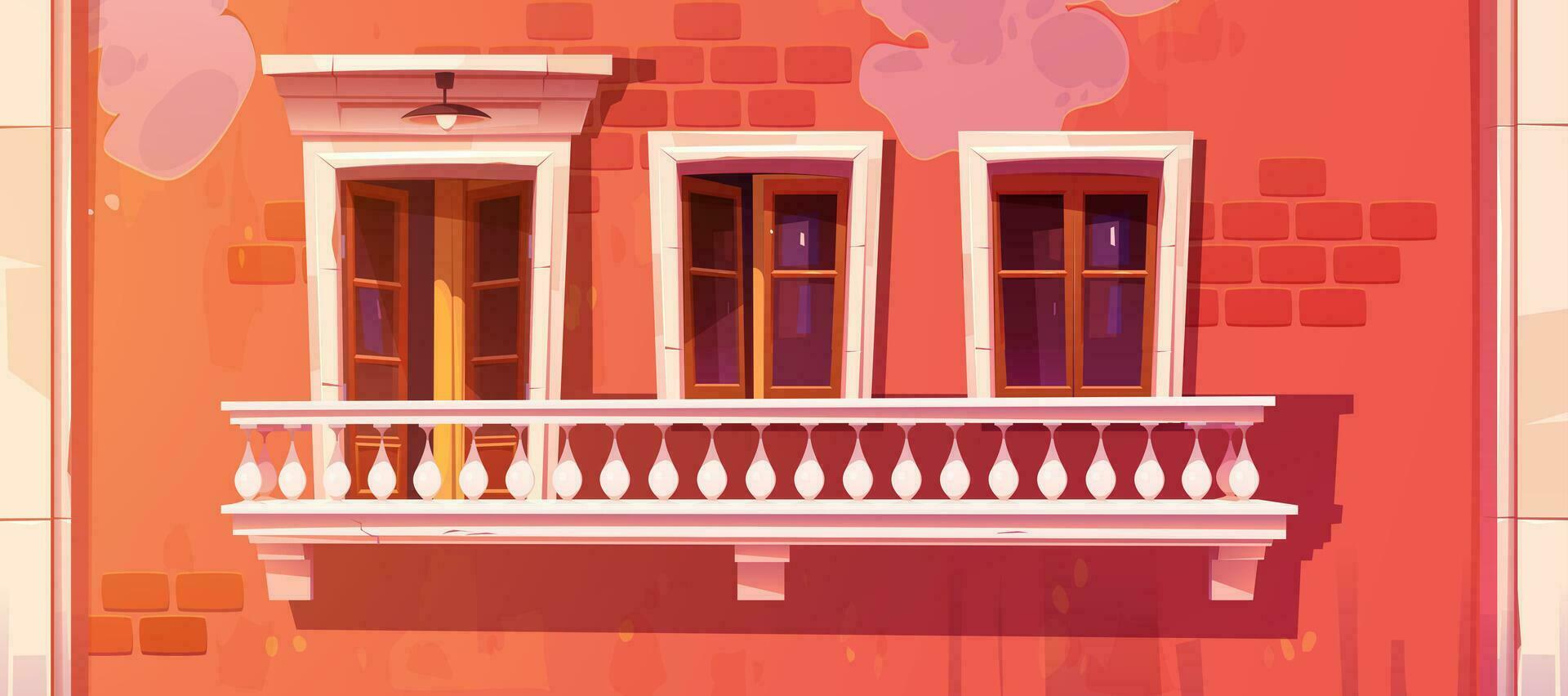 Classic white balcony with fence vector background