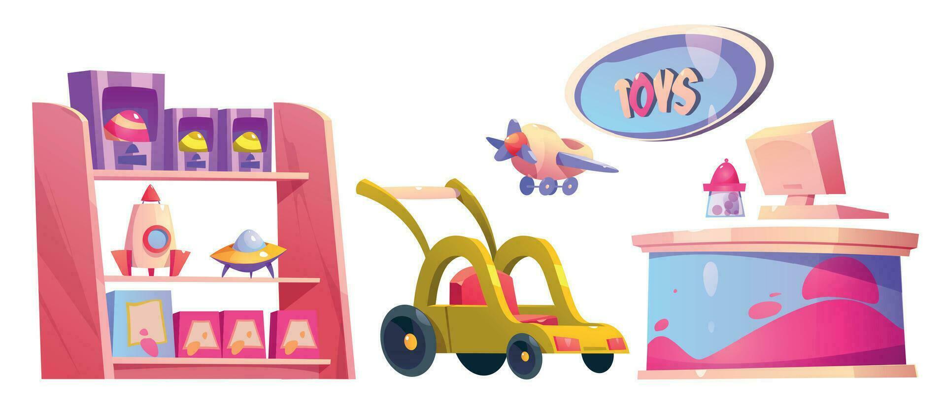 Cartoon set of toy shop furniture on white vector