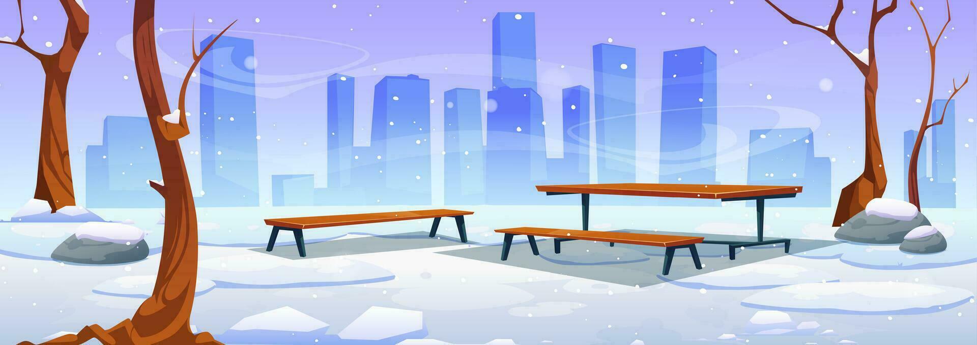 Snowy winter in urban park vector