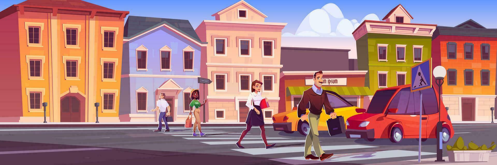 City street road traffic with pedestrian cartoon vector