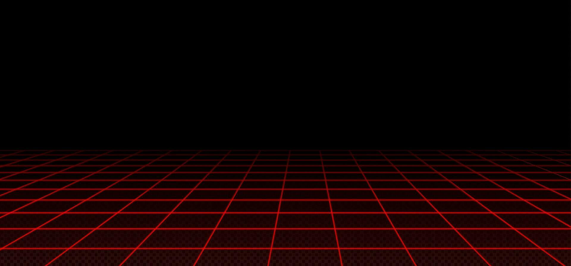 Retro futuristic red laser grid perspective vector