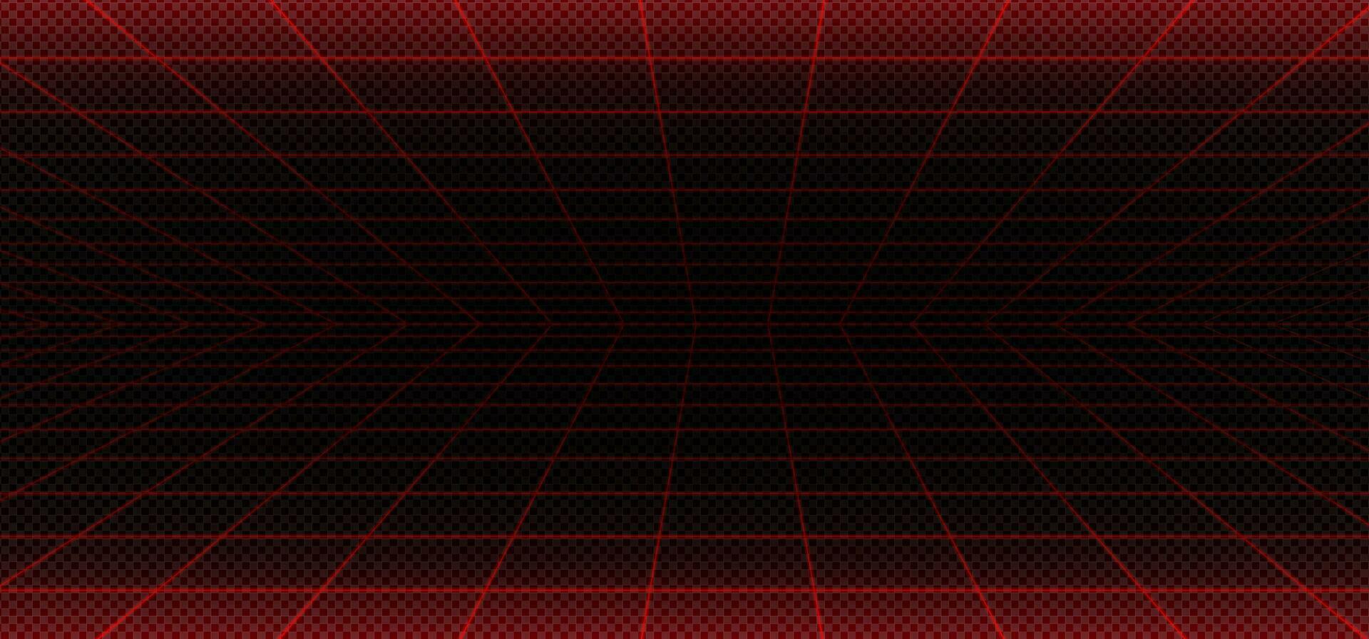 Vaporwave red laser grid perspective on black vector