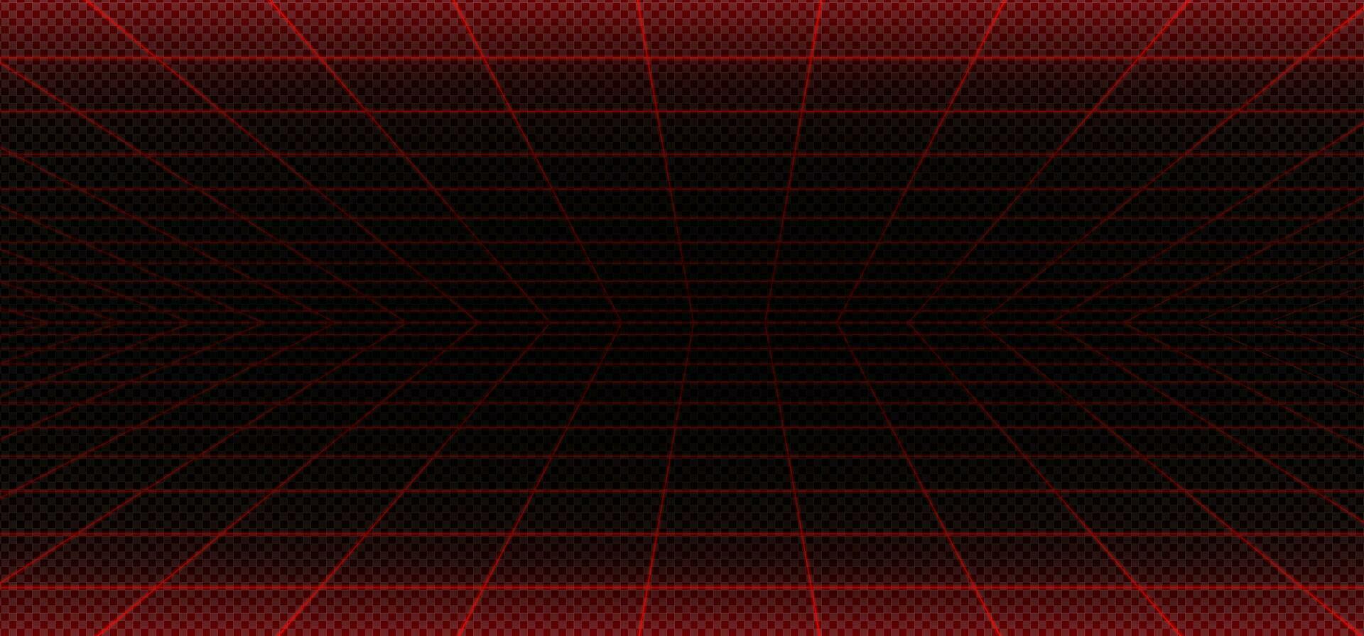 Vaporwave red laser grid perspective on black vector