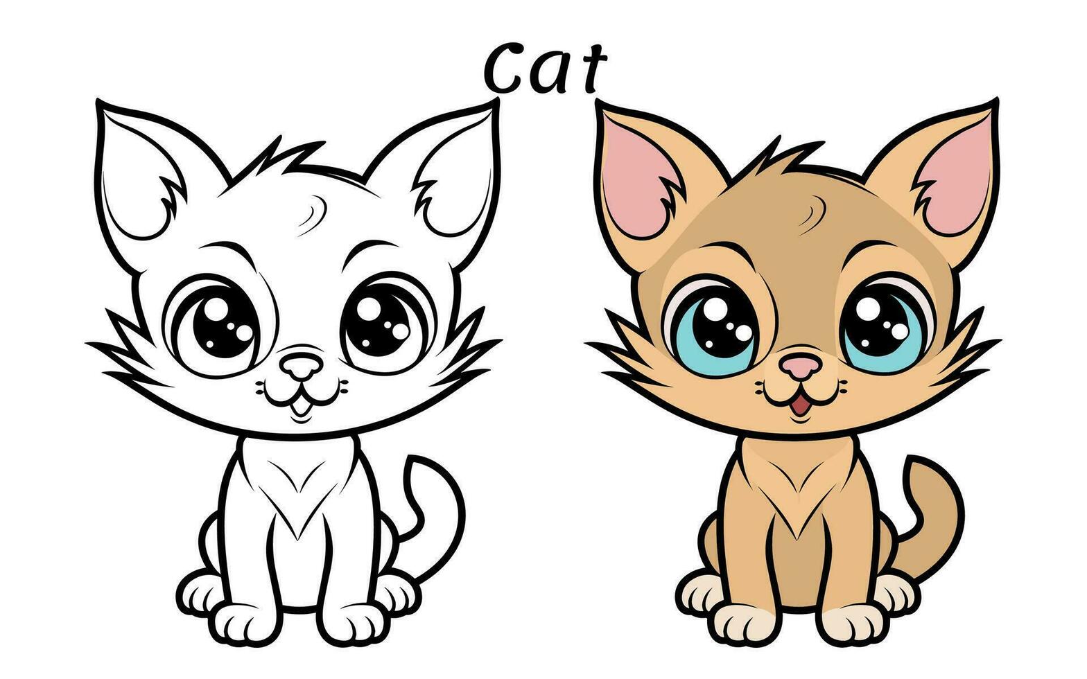 Cute Cat Animal Coloring Book Illustration vector