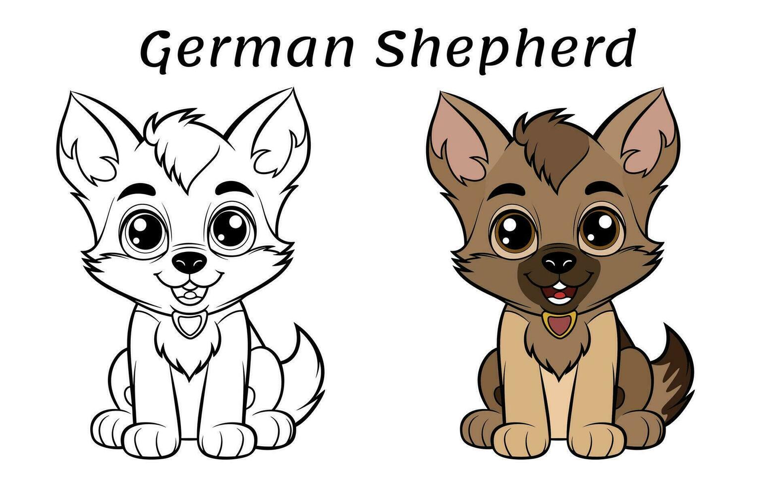 Cute German Shepherd Dog Animal Coloring Book Illustration vector