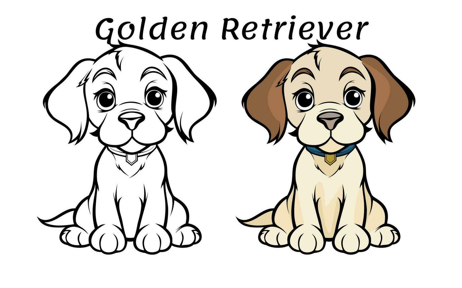 Cute Golden Retriever Dog Animal Coloring Book Illustration vector