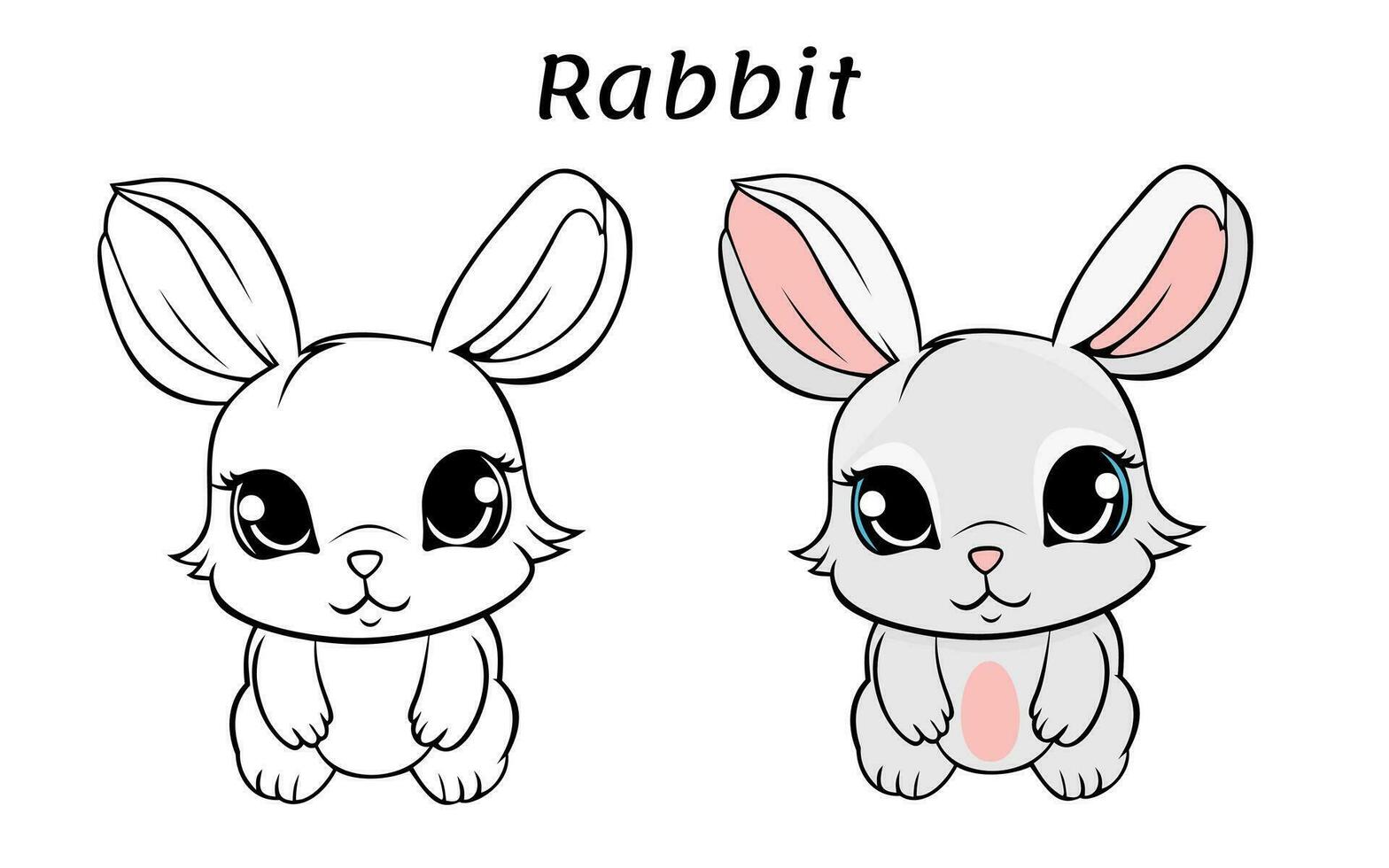Cute Rabbit Animal Coloring Book Illustration vector