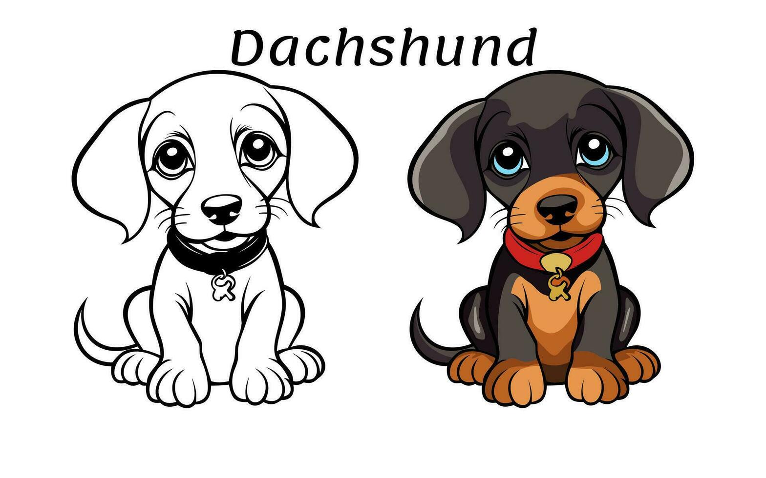 Cute Dachshund Dog Animal Coloring Book Illustration vector