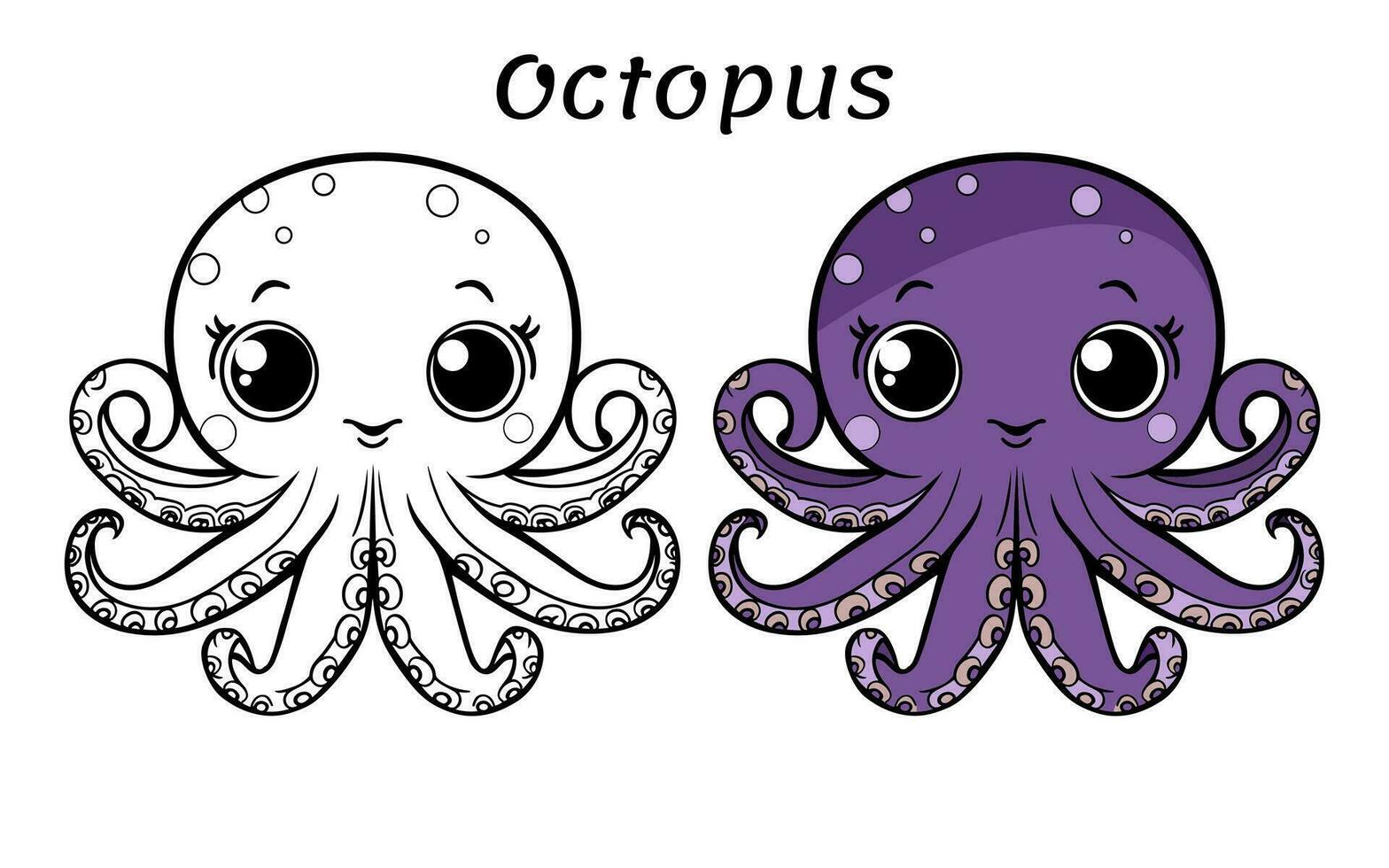 Cute Octopus Animal Coloring Book Illustration vector