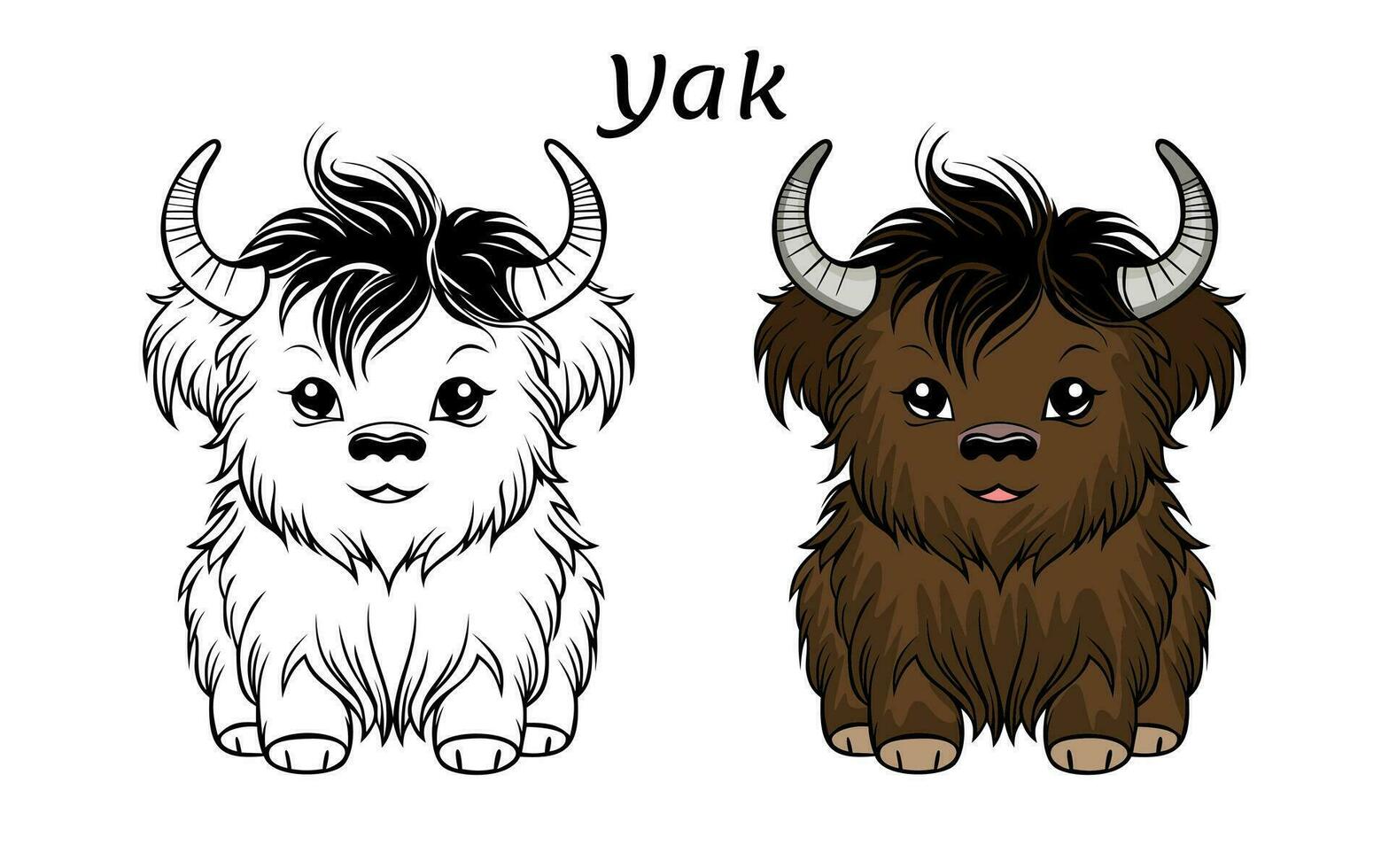Cute Yak Animal Coloring Book Illustration vector