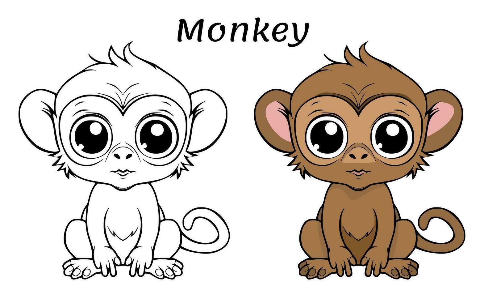 Cute Monkey Animal Coloring Book Illustration vector
