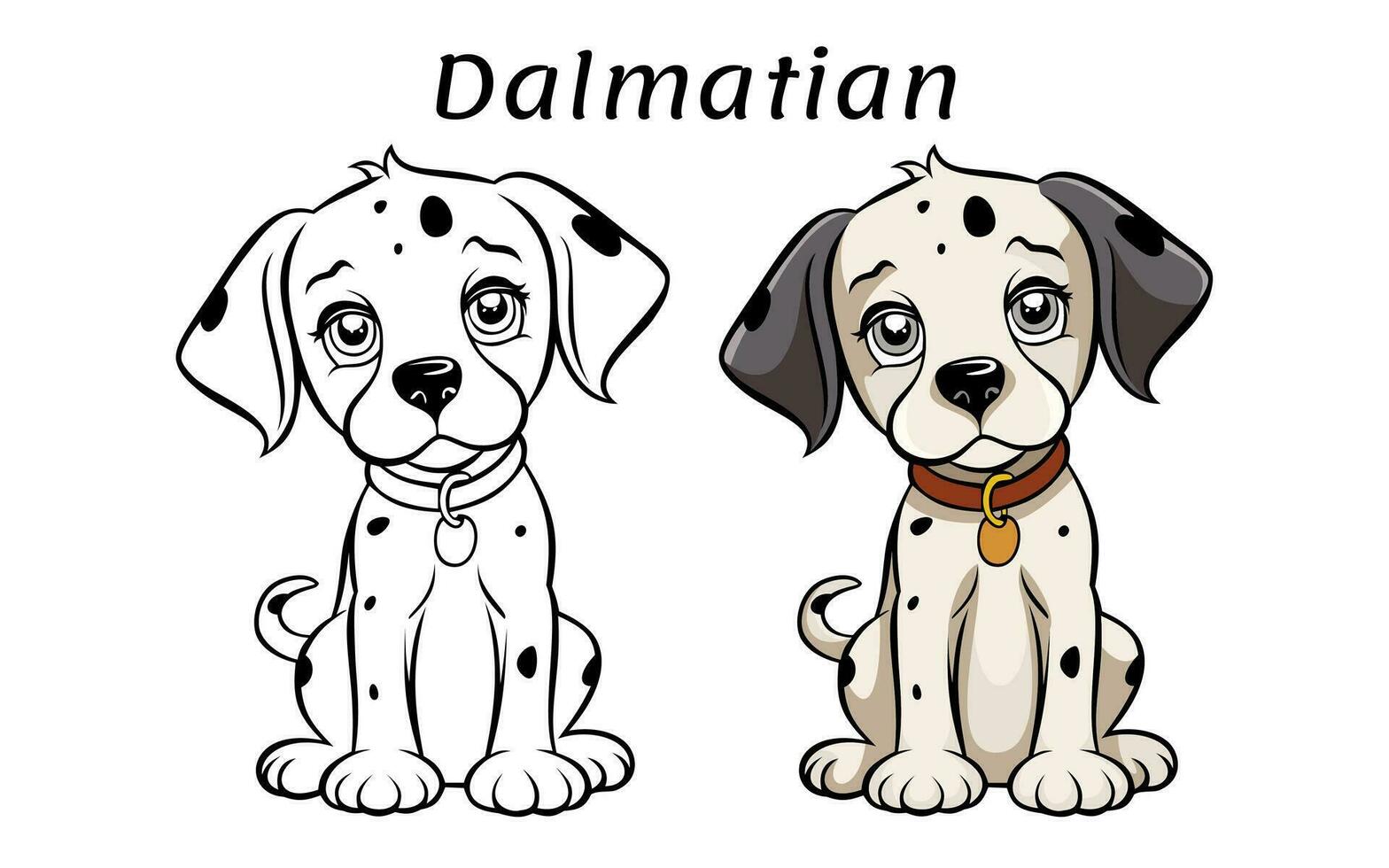 Cute Dalmatian Dog Animal Coloring Book Illustration vector