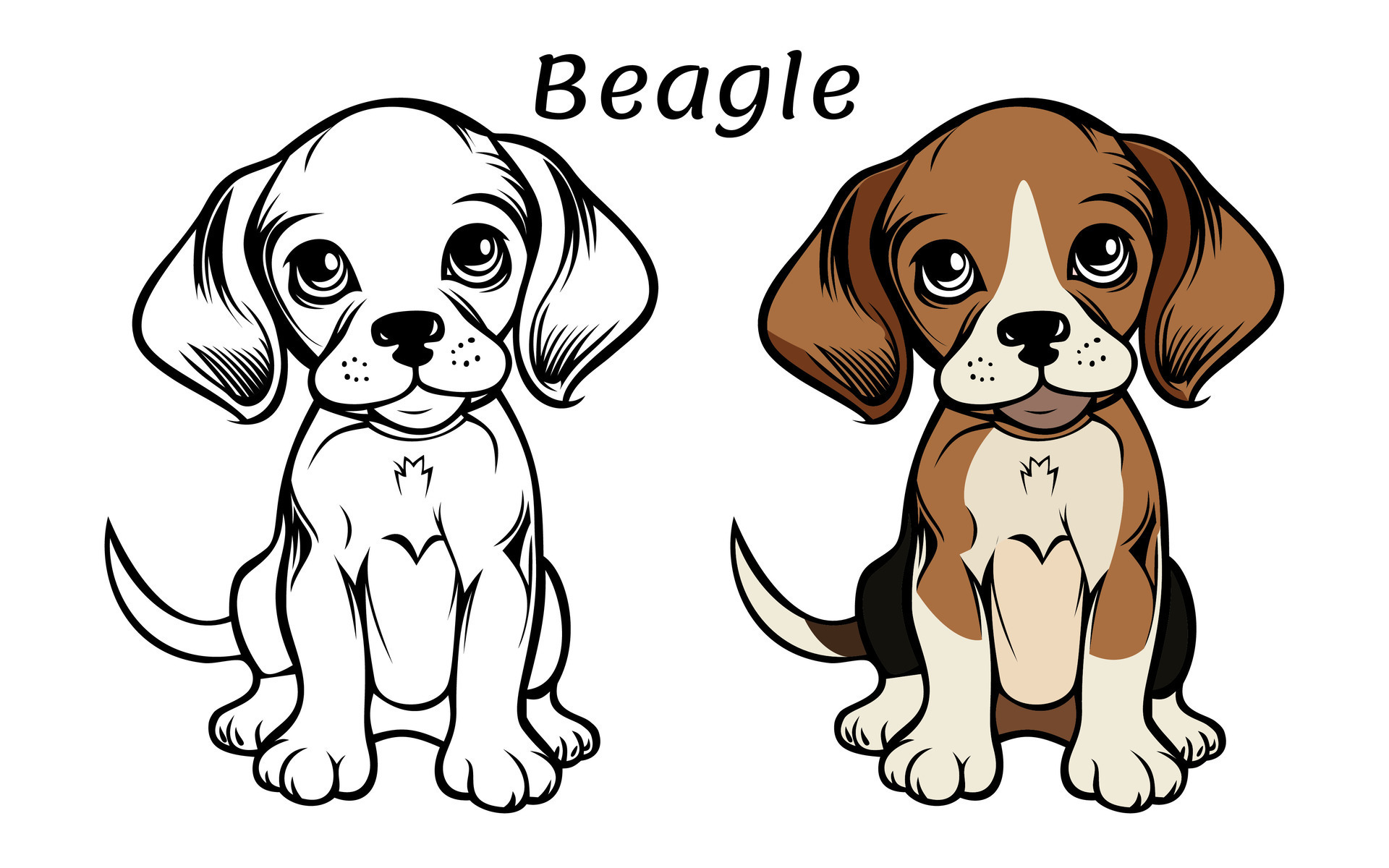Beagle Puppy Coloring Pages - Cute Beagle Animal Coloring Book Illustration Vector 