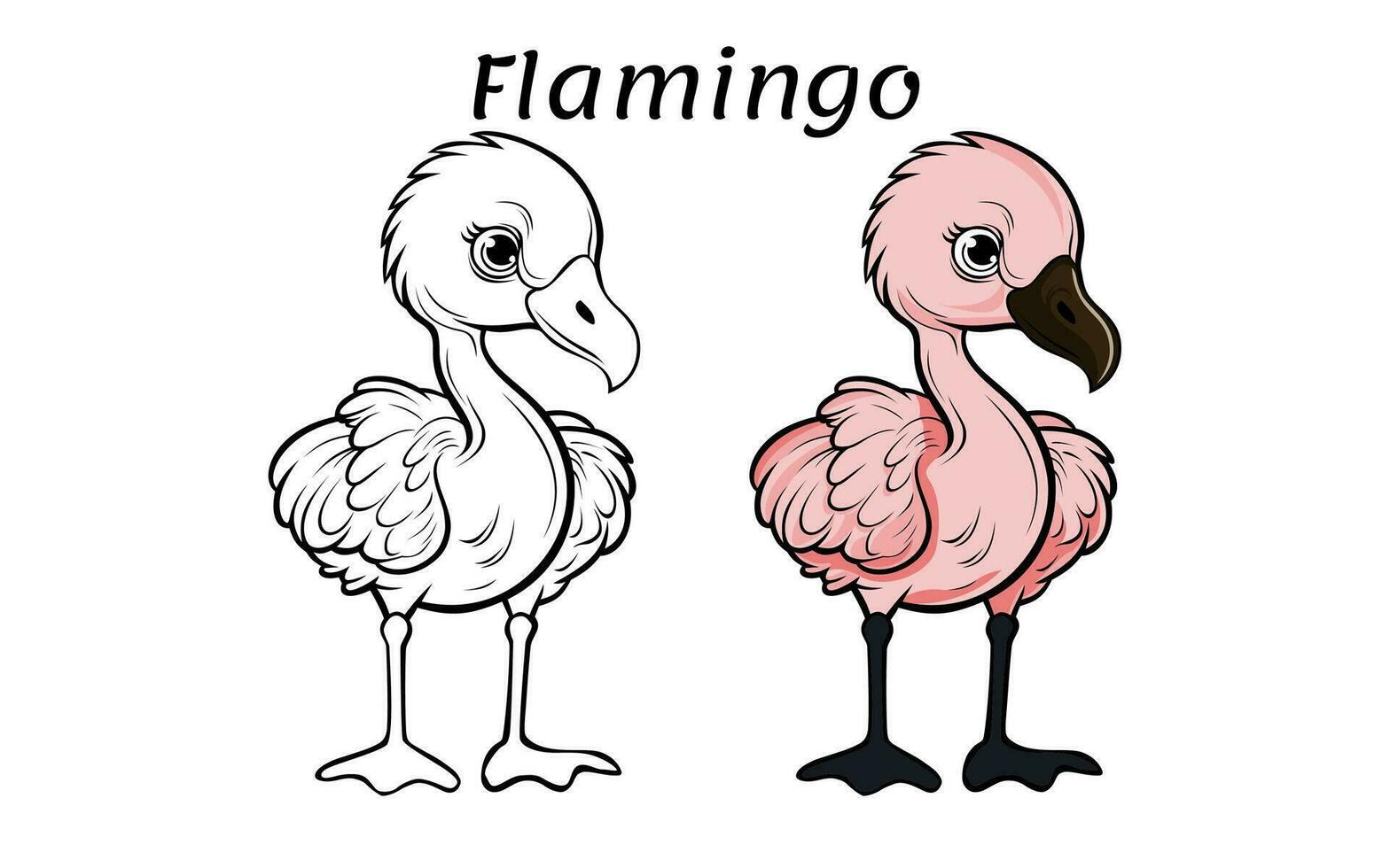 Cute Flamingo Animal Coloring Book Illustration vector