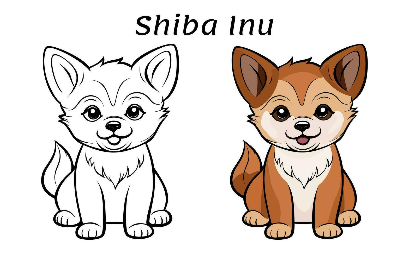 Cute Shiba Inu Dog Animal Coloring Book Illustration vector