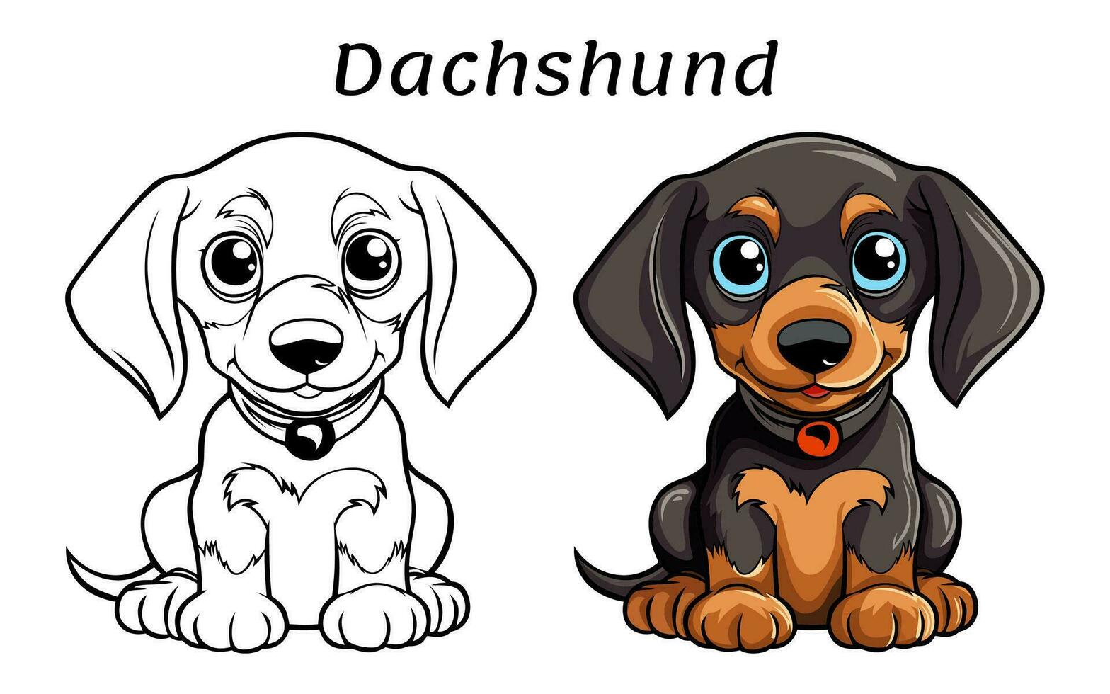 Cute Dachshund Dog Animal Coloring Book Illustration vector