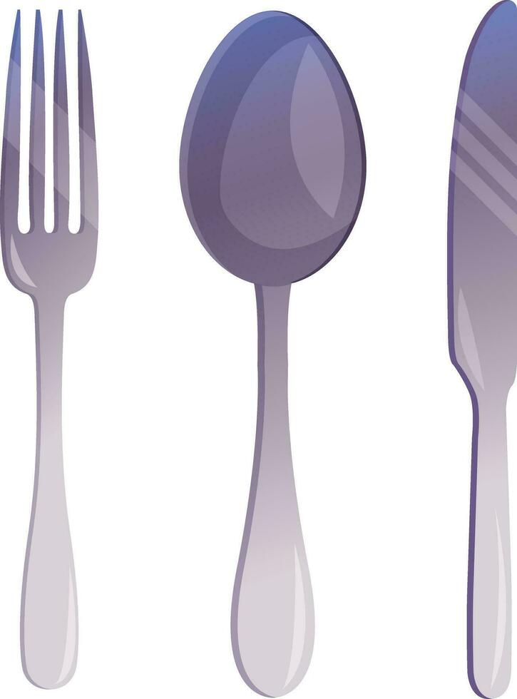 Set of cutlery - fork spoon knife. Tableware, kitchenware, top view. Cartoon vector illustration.