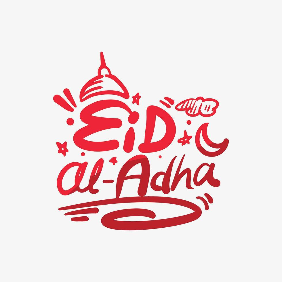 Eid al adha typography vector illustration to celebrate muslim religious holiday in worldwide. Eid mubarak custom typography and lettering design.