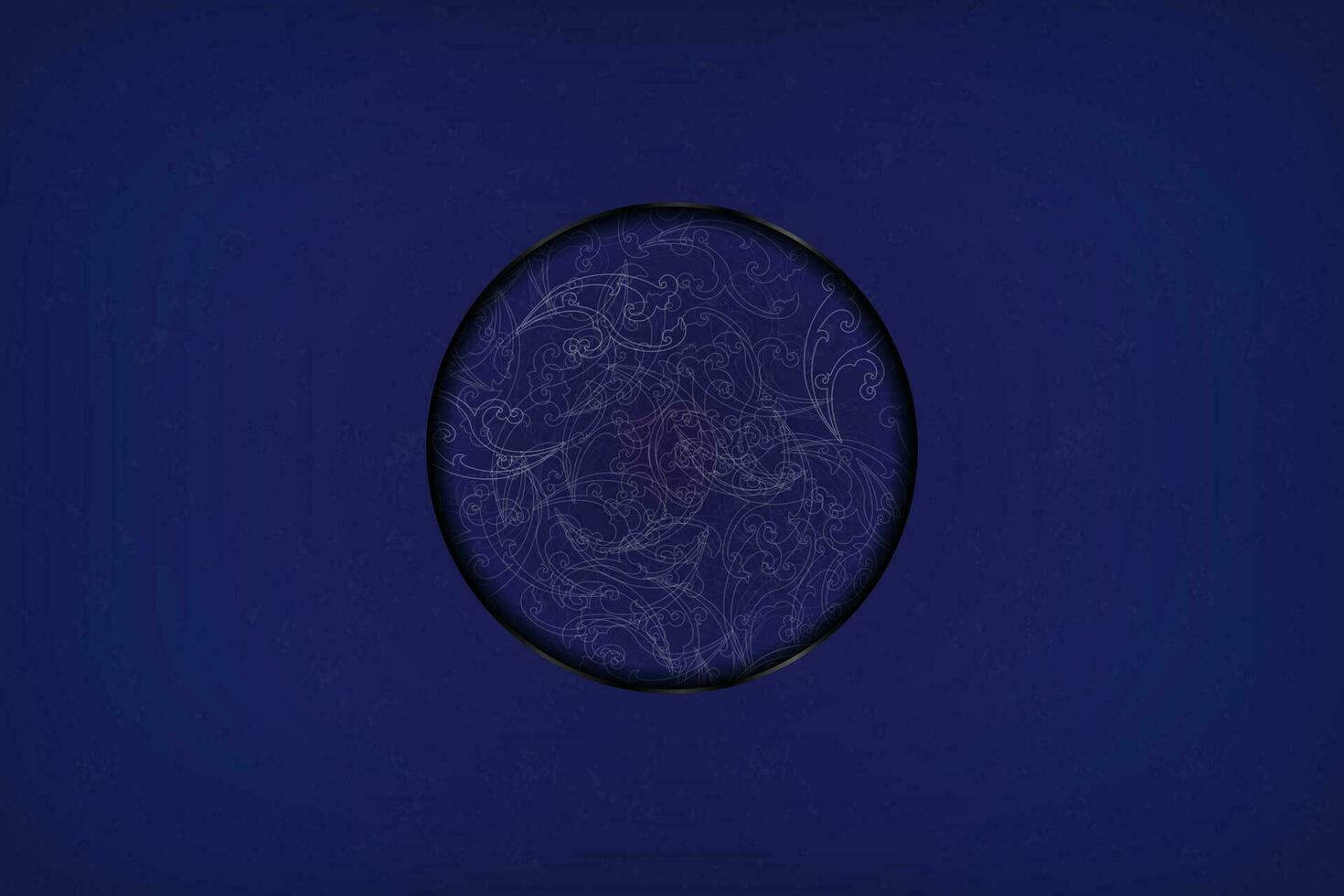 Blue Abstract Background with florid patterned design emblem encased in metal ring. Vector Illustration. EPS 10.