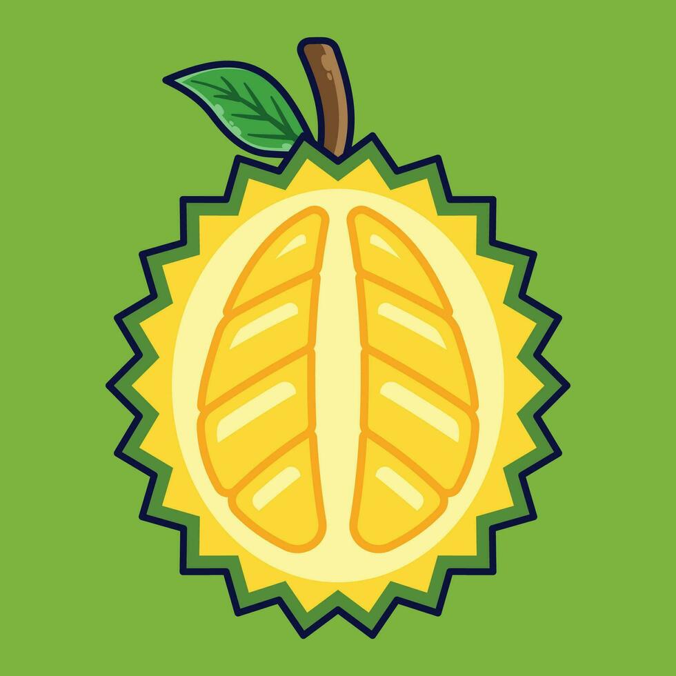 Durian Fruit Cartoon Vector Icon Illustration. Food Fruit Icon Concept Isolated Premium Vector. Flat Cartoon Style Suitable for Web Landing Page, Banner, Sticker, Background