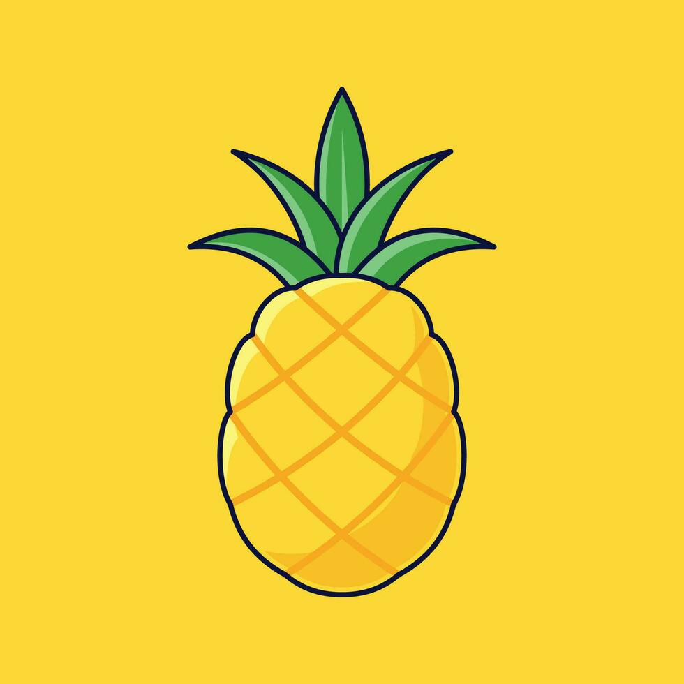 Pineapple Fruit Cartoon Vector Icon Illustration. Food Fruit Icon Concept Isolated Premium Vector. Flat Cartoon Style Suitable for Web Landing Page, Banner, Sticker, Background