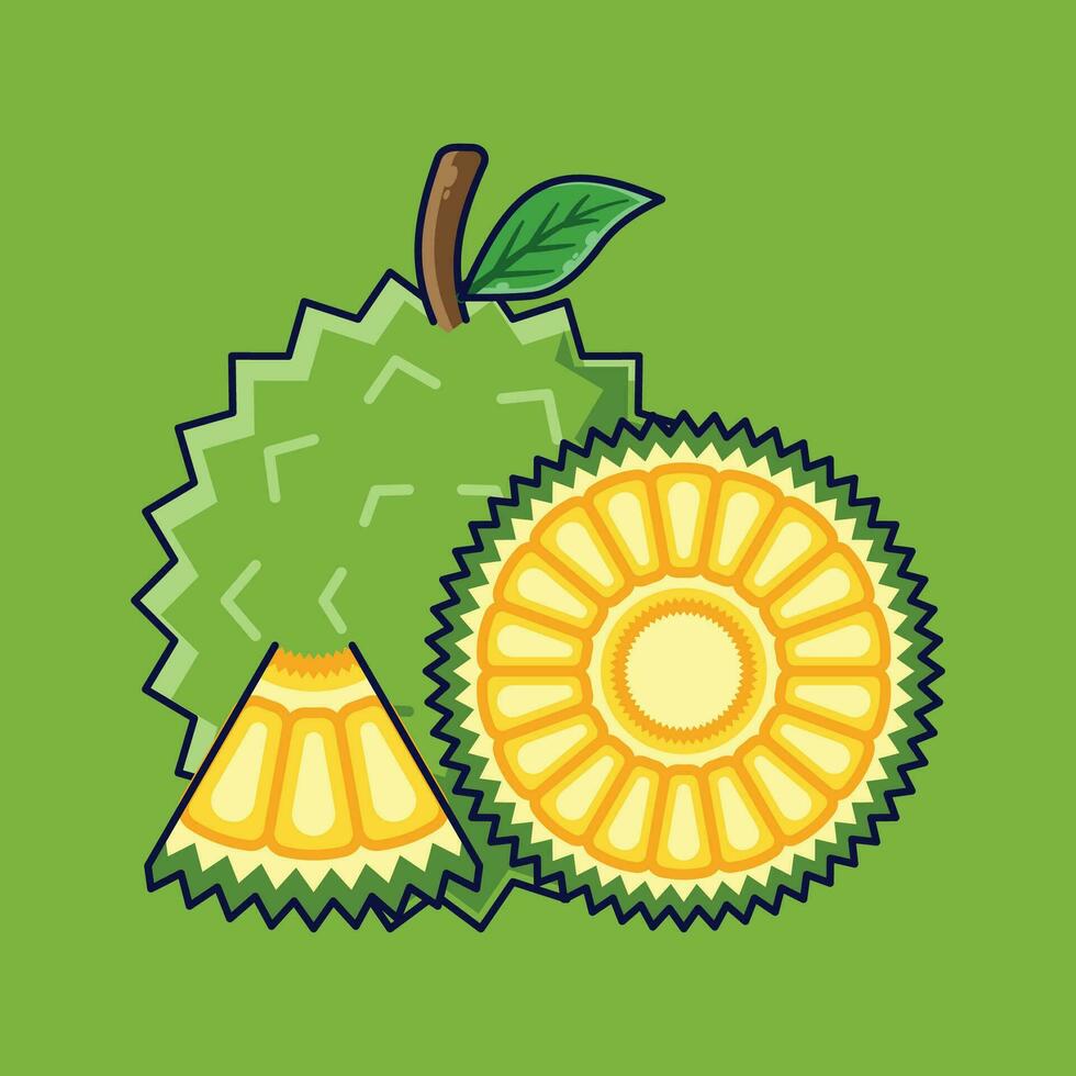 Jackfruit Fruit Cartoon Vector Icon Illustration. Food Fruit Icon Concept Isolated Premium Vector. Flat Cartoon Style Suitable for Web Landing Page, Banner, Sticker, Background