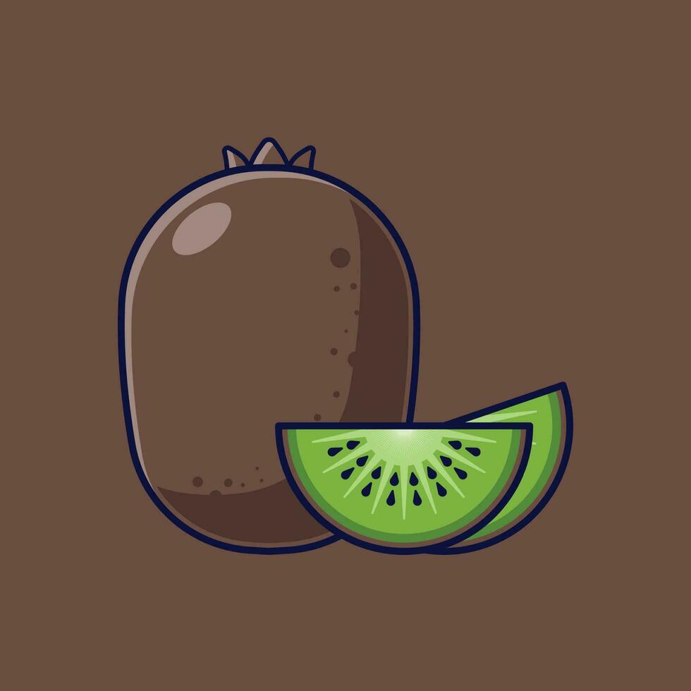 Kiwi Fruit Cartoon Vector Icon Illustration. Food Fruit Icon Concept Isolated Premium Vector. Flat Cartoon Style Suitable for Web Landing Page, Banner, Sticker, Background