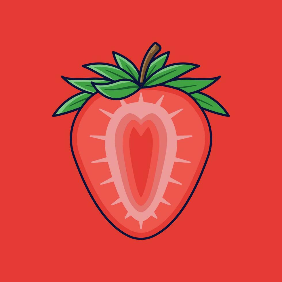 Strawberry Fruit Cartoon Vector Icon Illustration. Food Fruit Icon Concept Isolated Premium Vector. Flat Cartoon Style Suitable for Web Landing Page, Banner, Sticker, Background