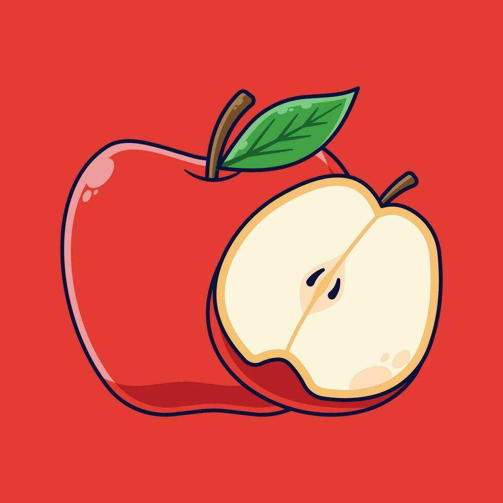Apple Fruit Cartoon Vector Icon Illustration. Food Fruit Icon Concept Isolated Premium Vector. Flat Cartoon Style Suitable for Web Landing Page, Banner, Sticker, Background