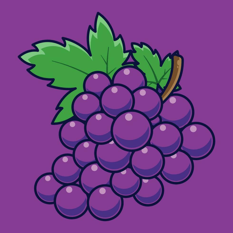 Grape Fruit Cartoon Vector Icon Illustration. Food Fruit Icon Concept Isolated Premium Vector. Flat Cartoon Style Suitable for Web Landing Page, Banner, Sticker, Background