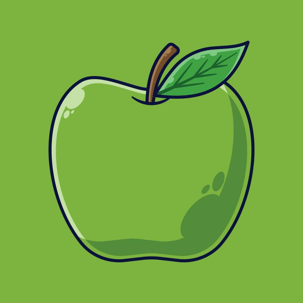 Green Apple Fruit Cartoon Vector Icon Illustration. Food Fruit Icon Concept Isolated Premium Vector. Flat Cartoon Style Suitable for Web Landing Page, Banner, Sticker, Background