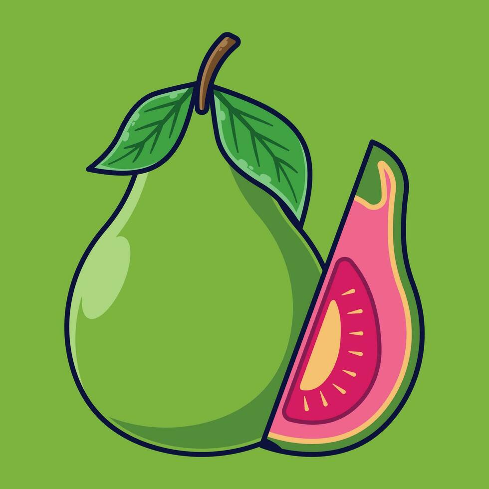 Guava Fruit Cartoon Vector Icon Illustration. Food Fruit Icon Concept Isolated Premium Vector. Flat Cartoon Style Suitable for Web Landing Page, Banner, Sticker, Background