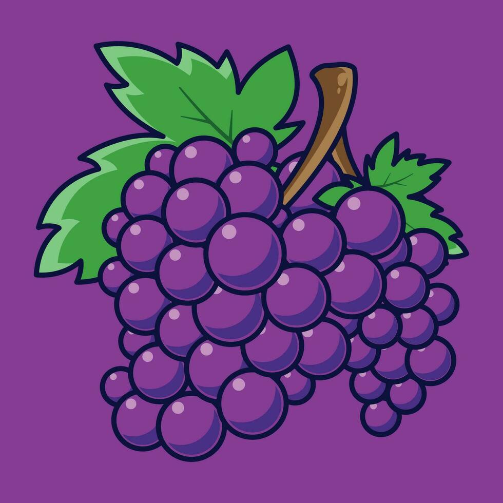 Grape Fruit Cartoon Vector Icon Illustration. Food Fruit Icon Concept Isolated Premium Vector. Flat Cartoon Style Suitable for Web Landing Page, Banner, Sticker, Background