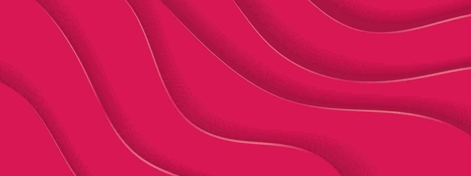 Strong Pink 3d Paper Cutout Gradient Background. Monochromatic Pink Waves Banner. Vector Illustration. EPS 10