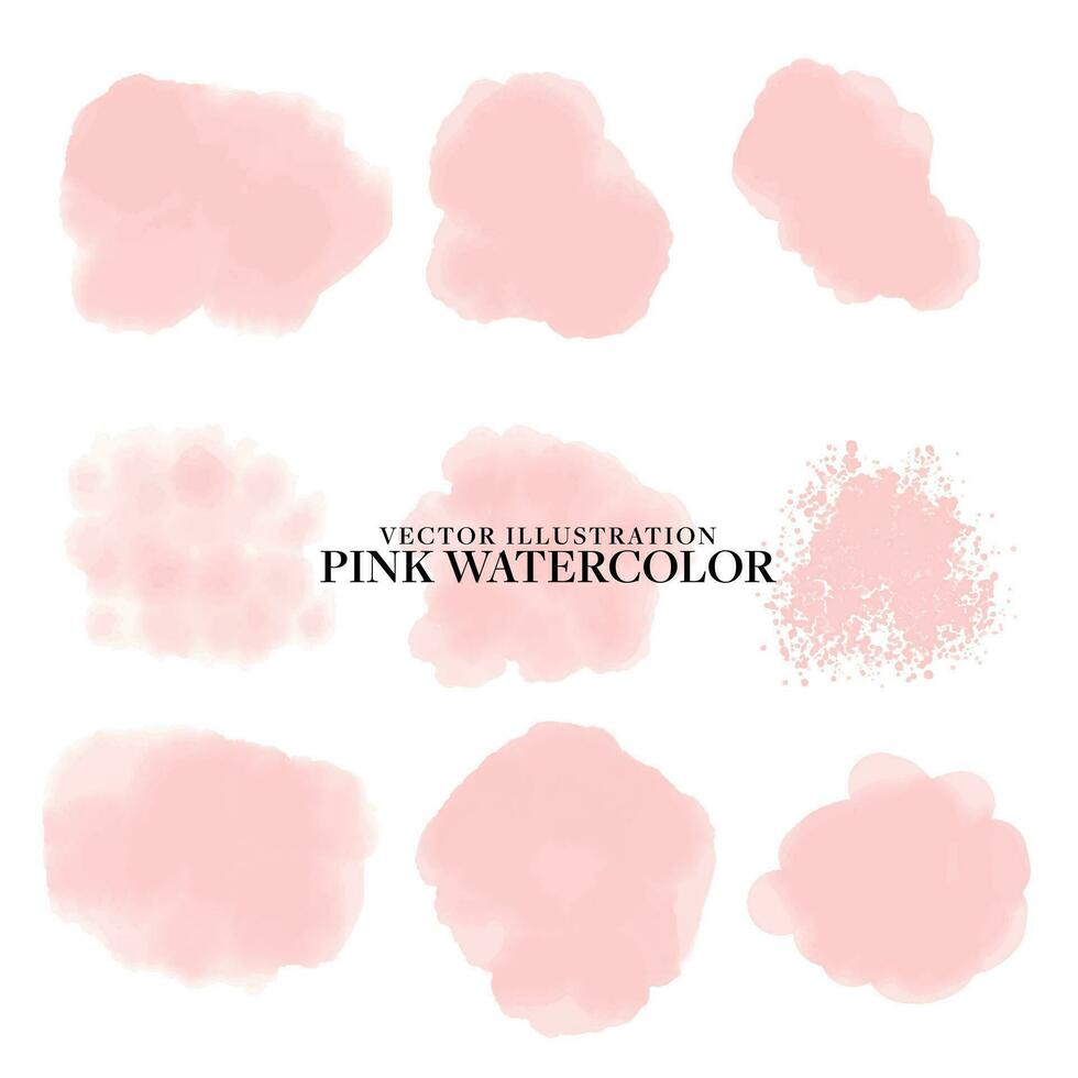 Soft Pink Watercolor splotches and strokes isolated on white background. Editable Vector Illustration. EPS 10.