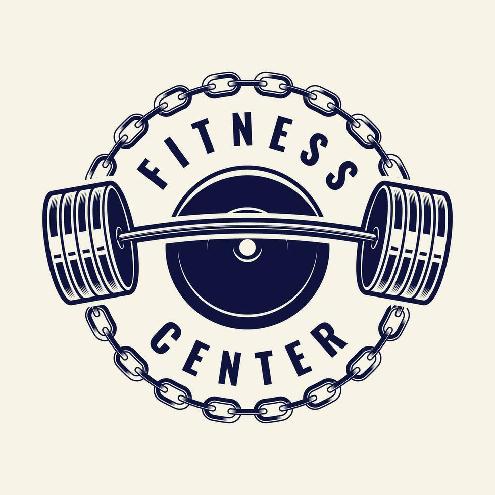 Set of Fitness Logo Retro Style. Good For Fitness Logo, Gym Logo. Dumbbell with chain. Template for sport icon, symbol, logo or other branding. Modern retro illustration. vector