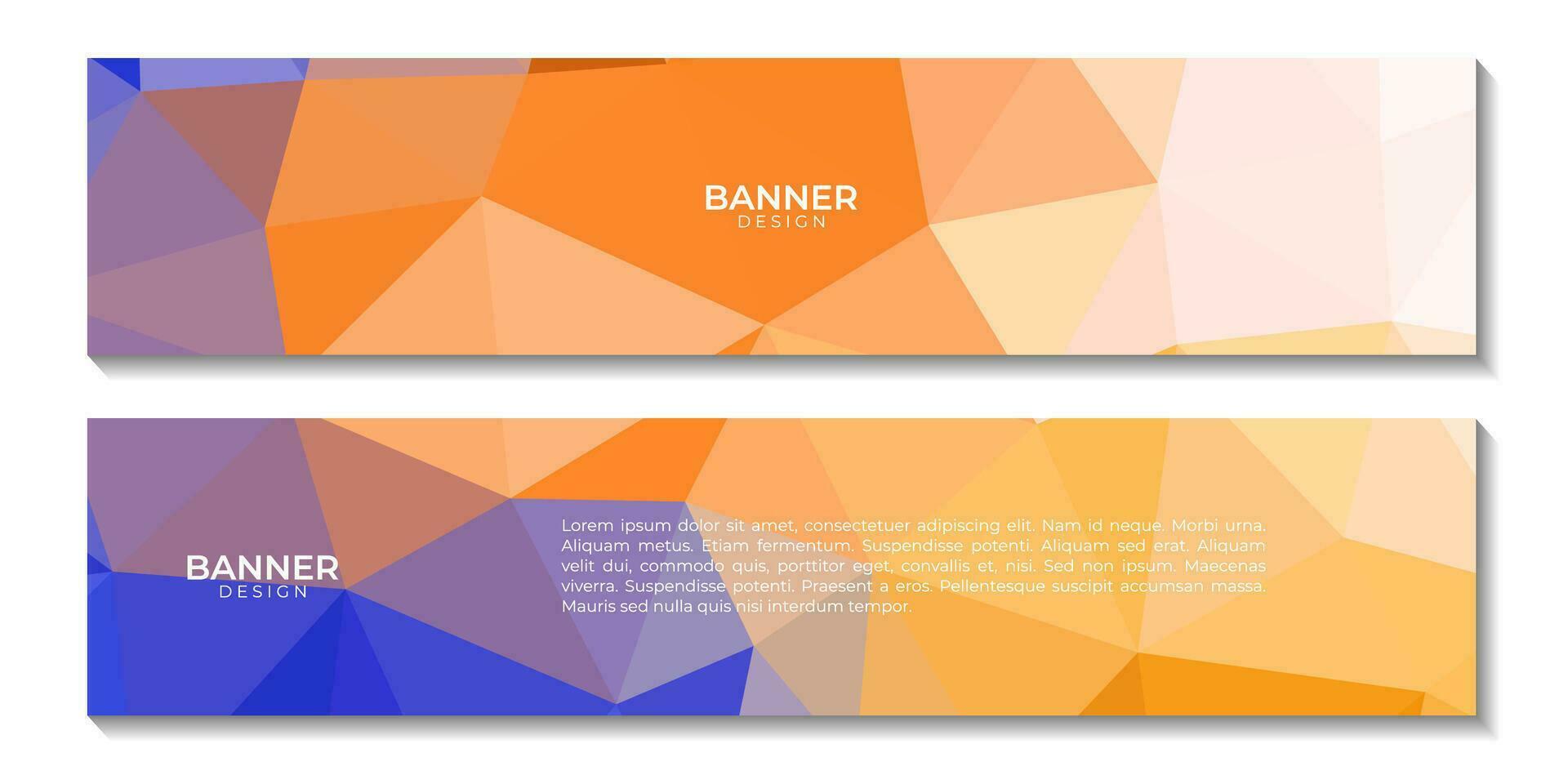 set of banners with abstract blue orange colorful geometric background with triangles vector