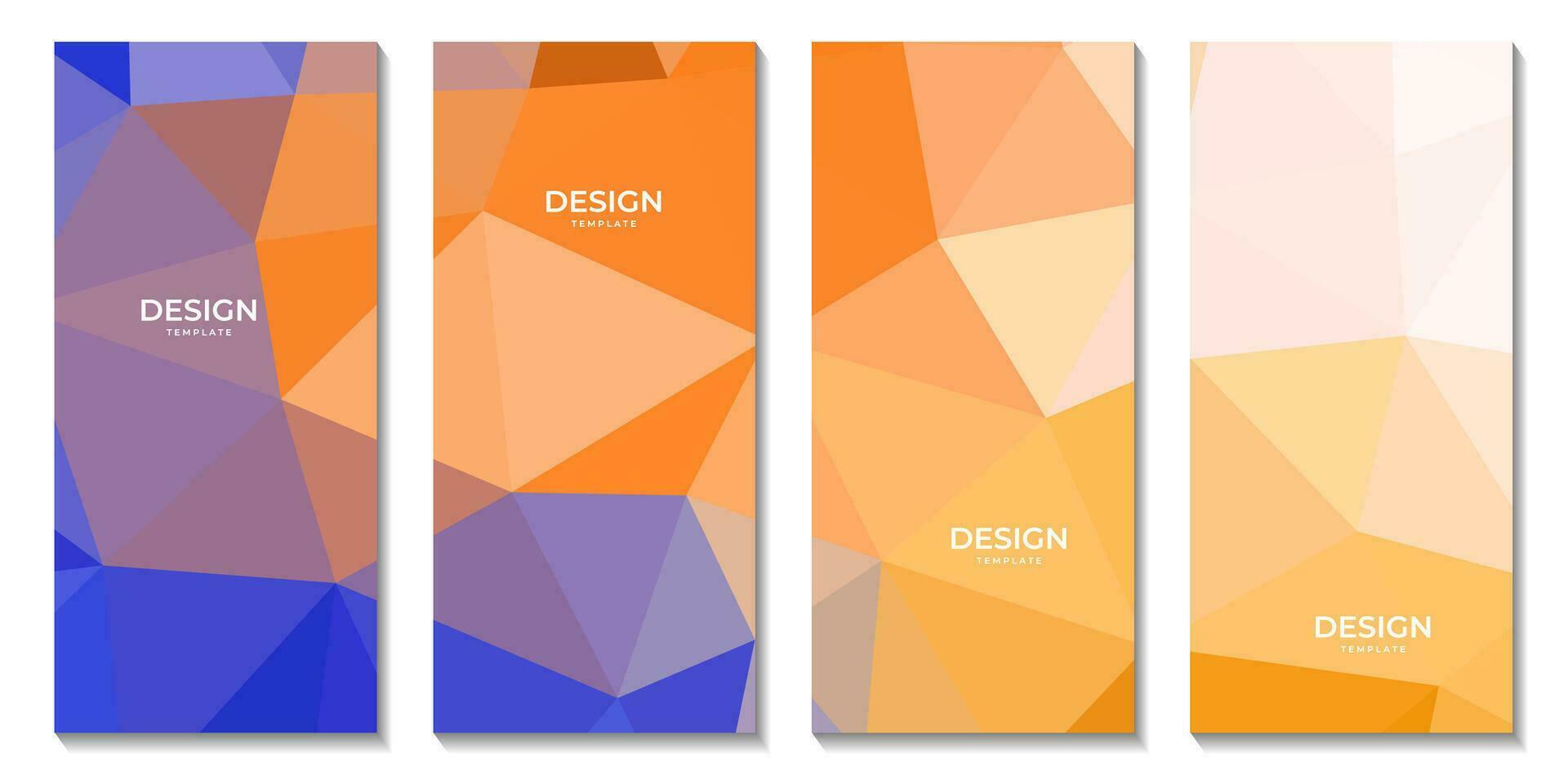 set of brochures with abstract blue orange colorful geometric background with triangles vector