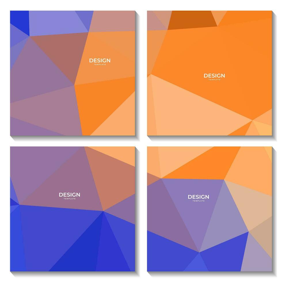 set of abstract blue orange colorful geometric background with triangles vector