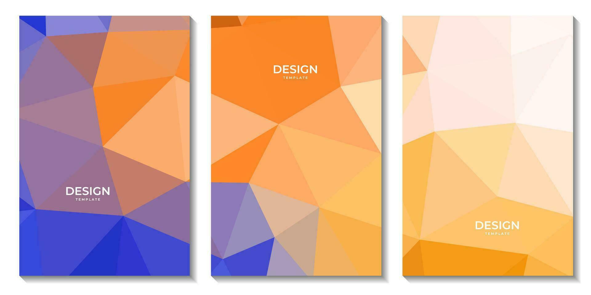 set of flyers with abstract blue orange colorful geometric background with triangles vector