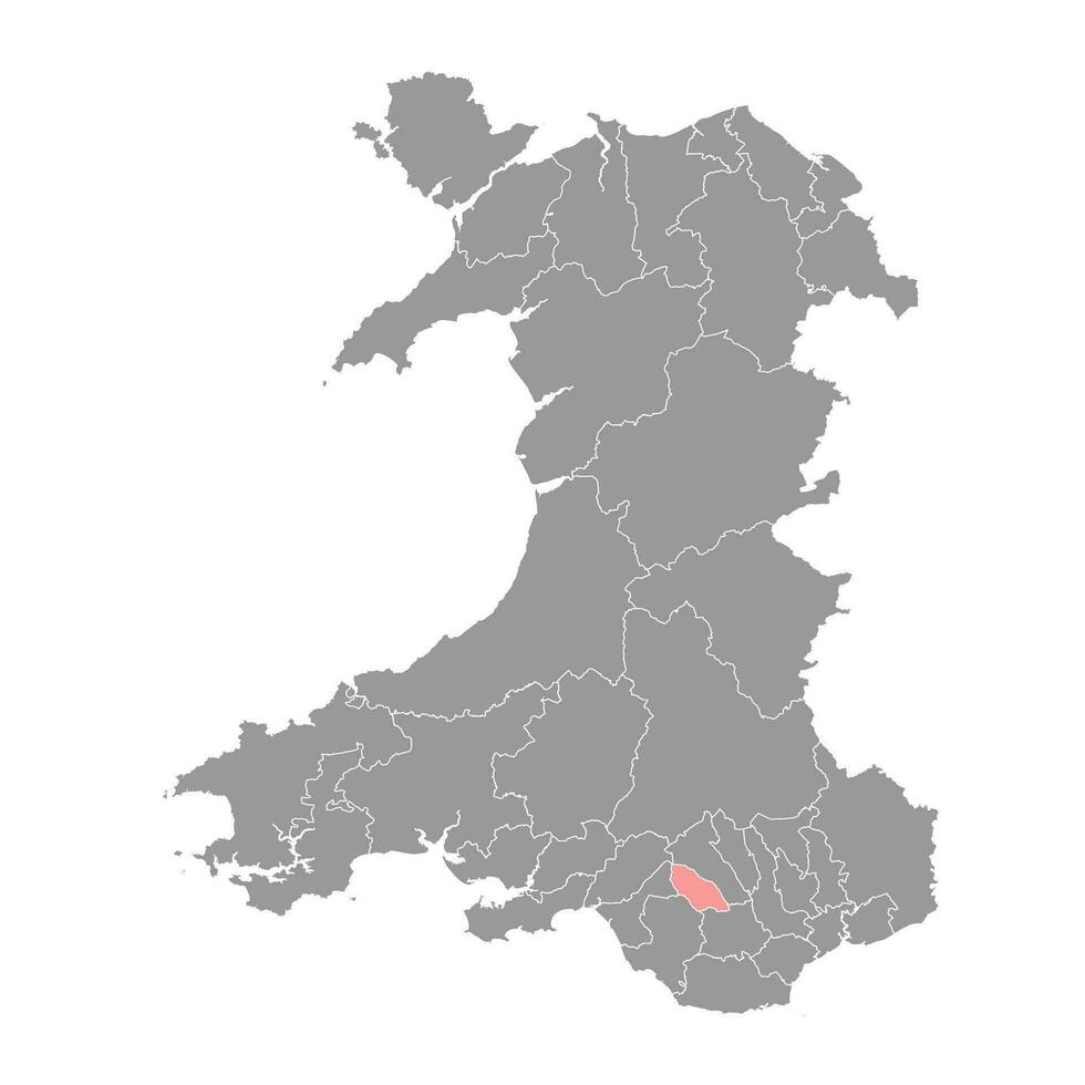 distrito de ronda mapa, distrito de Gales. vector ilustración.